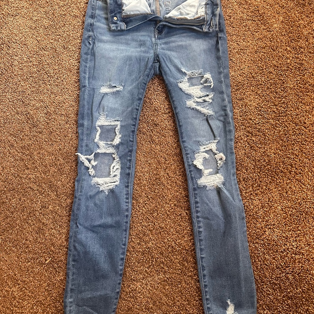 American Eagle Outfitters Ripped Blue Skinny Jeans